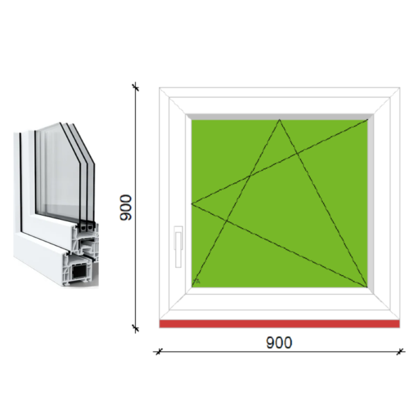 90x90 bukó-nyíló műanyag ablak