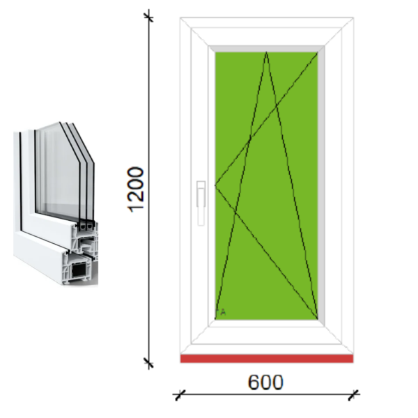 90x120 bukó-nyíló műanyag ablak