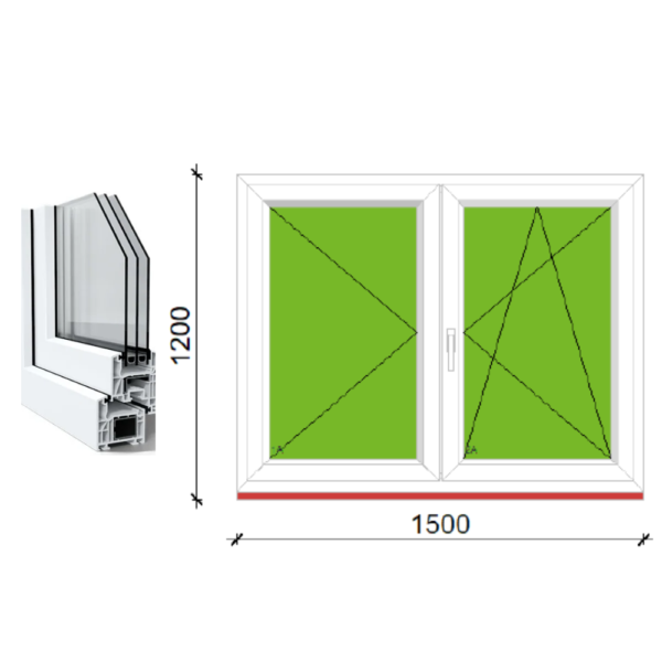 150x120 bukó-nyíló műanyag ablak