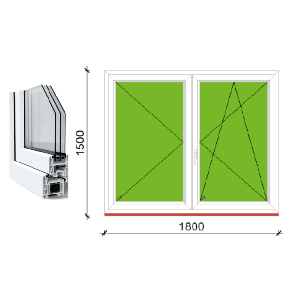 180x150 bukó-nyíló műanyag ablak