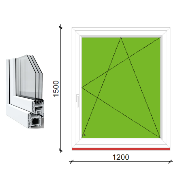 120x150 bukó-nyíló műanyag ablak