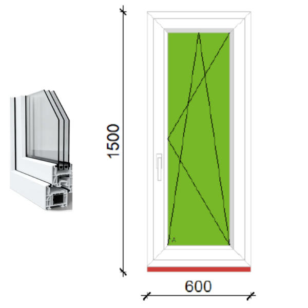 60x150 bukó-nyíló műanyag ablak